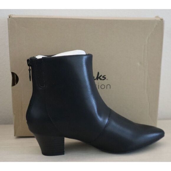 Clarks 261-67841 Women's Sz 7.5M Black Leather Teresa Ankle Boots - Picture 2 of 9